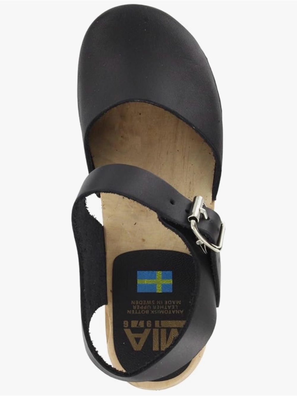 MIA Black Leather Clog Sandals with Wood Block Heel - Picture 6 of 10